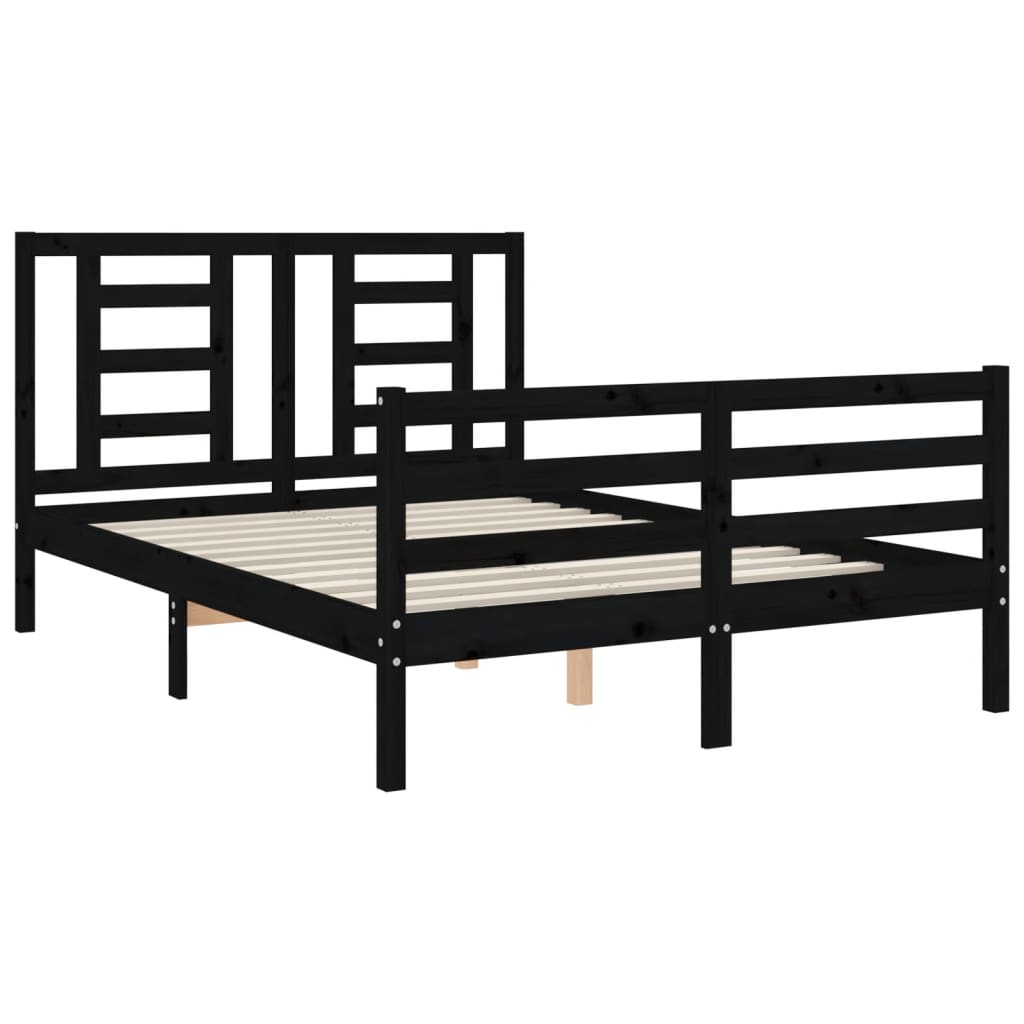 Bed Frame without Mattress Black 135x190 cm Solid Wood