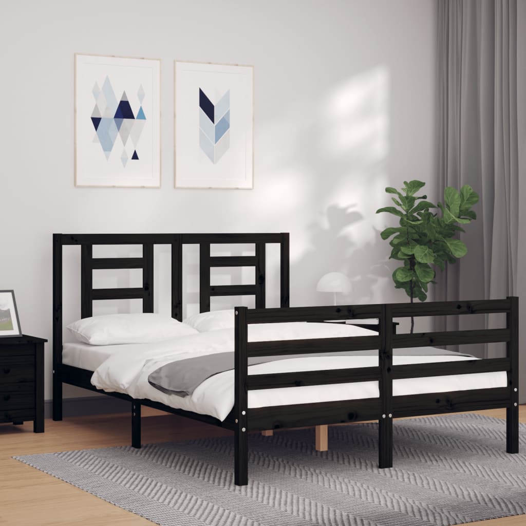 Bed Frame without Mattress Black 135x190 cm Solid Wood
