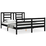 Bed Frame without Mattress Black 150x200 cm Solid Wood - Front View