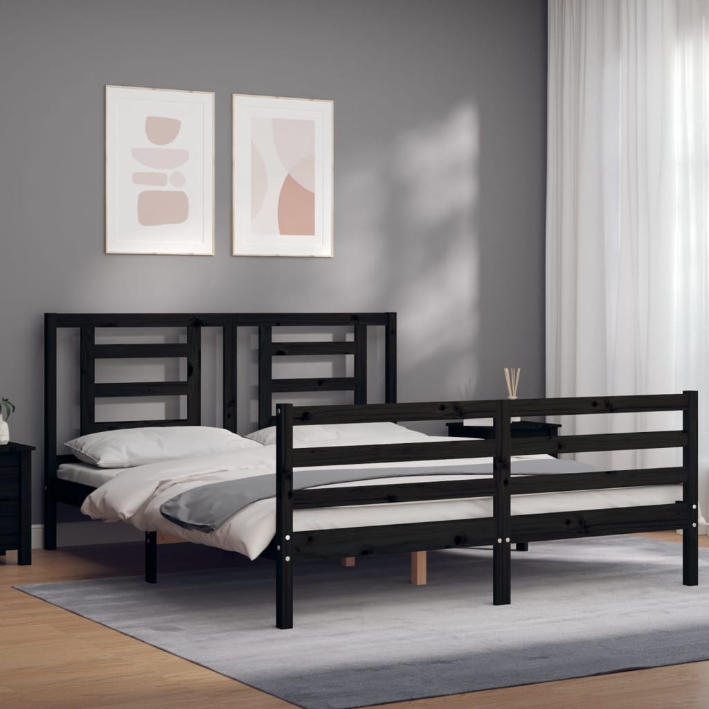 Bed Frame without Mattress Black 150x200 cm Solid Wood