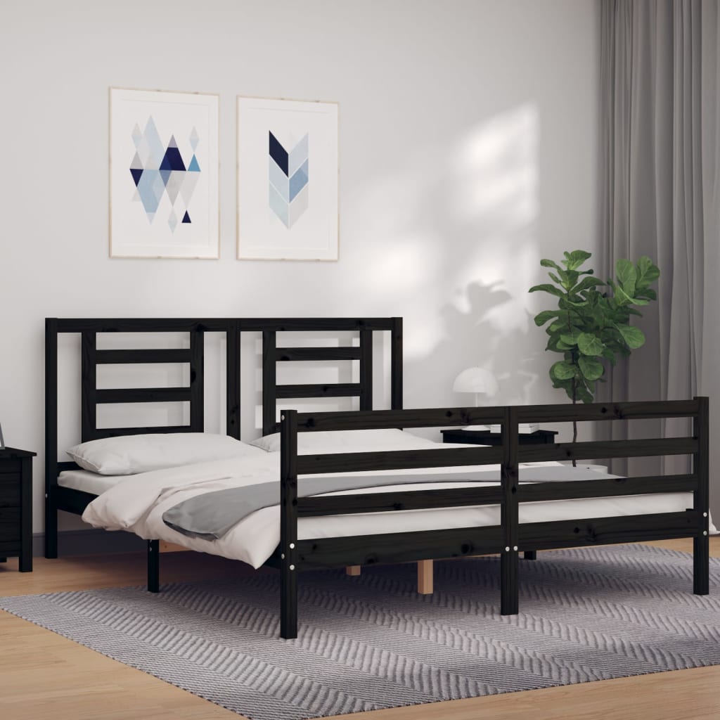 Bed Frame without Mattress Black 150x200 cm Solid Wood