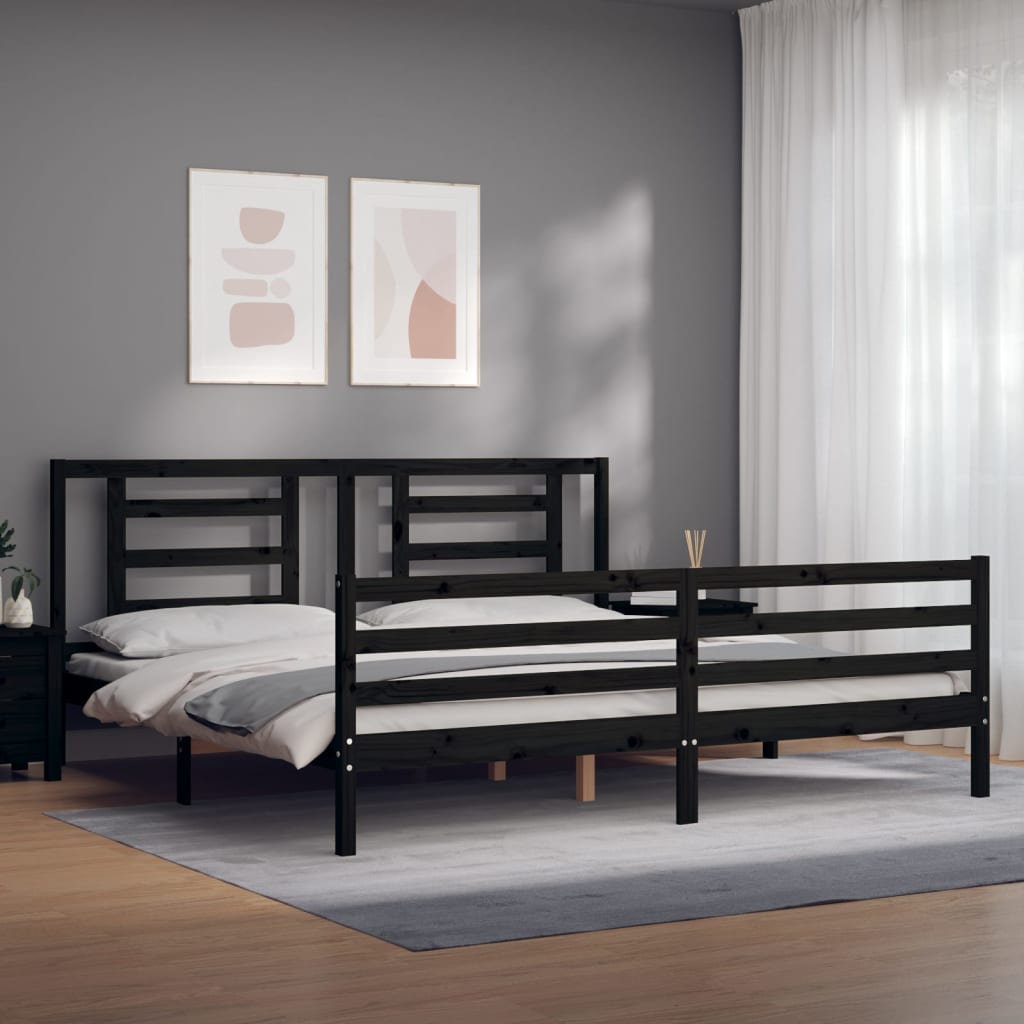 Bed Frame without Mattress Black 183x203 cm King Solid Wood