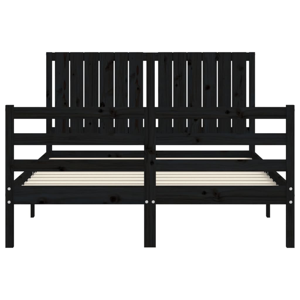 Bed Frame without Mattress Black 135x190 cm Solid Wood
