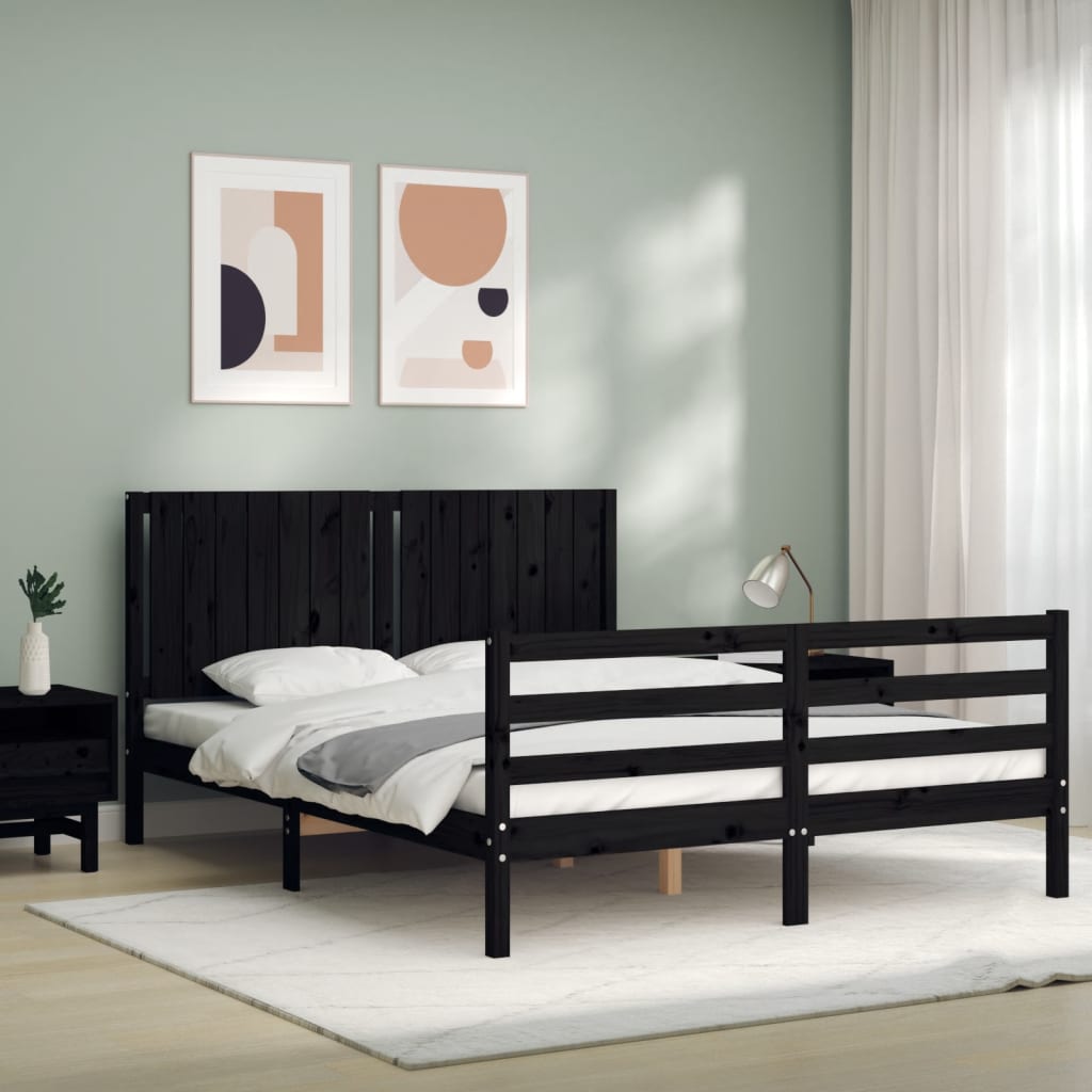 Bed Frame without Mattress Black 150x200 cm Solid Wood
