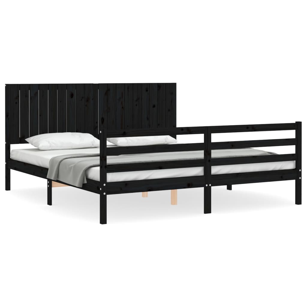 Bed Frame without Mattress Black 183x203 cm King Solid Wood