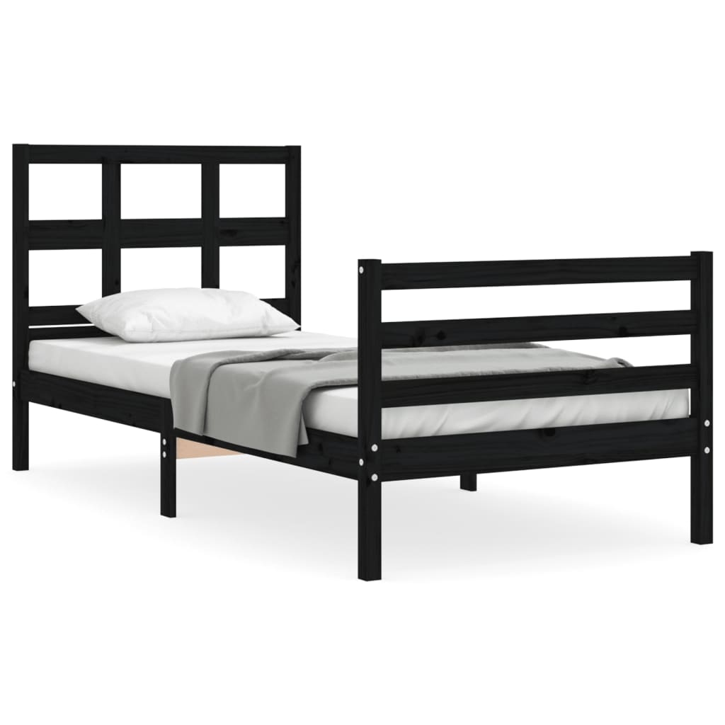 Bed Frame without Mattress Black 90x190 cm Solid Wood