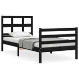 Bed Frame without Mattress Black 90x190 cm Solid Wood - Front View