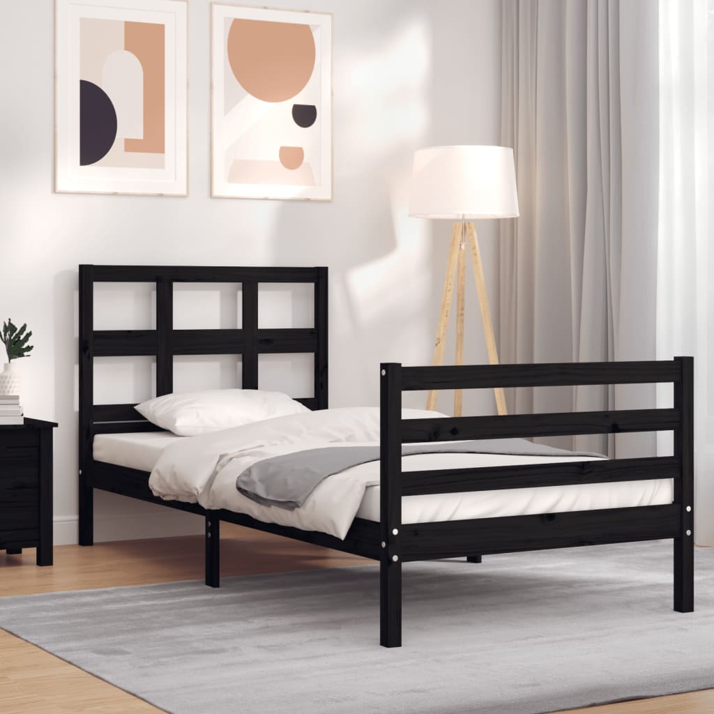 Bed Frame without Mattress Black 90x190 cm Solid Wood