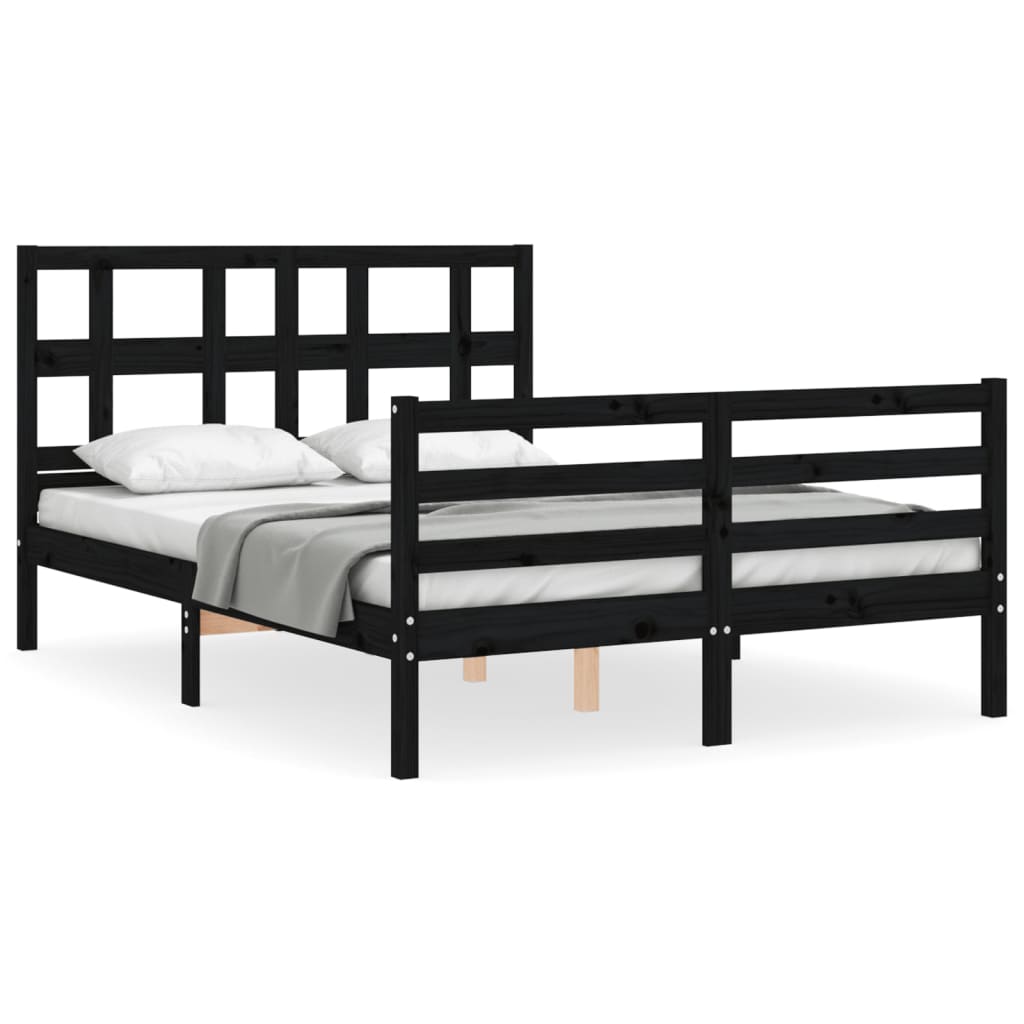 Bed Frame without Mattress Black 135x190 cm Solid Wood