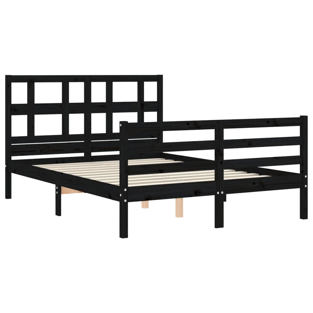 Bed Frame without Mattress Black 135x190 cm Solid Wood