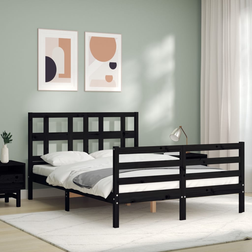 Bed Frame without Mattress Black 135x190 cm Solid Wood