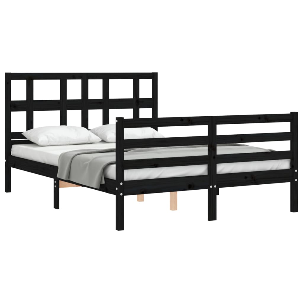 Bed Frame without Mattress Black 135x190 cm Solid Wood