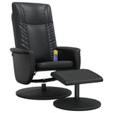 Massage Recliner Chair with Footstool Black Faux Leather - Front View