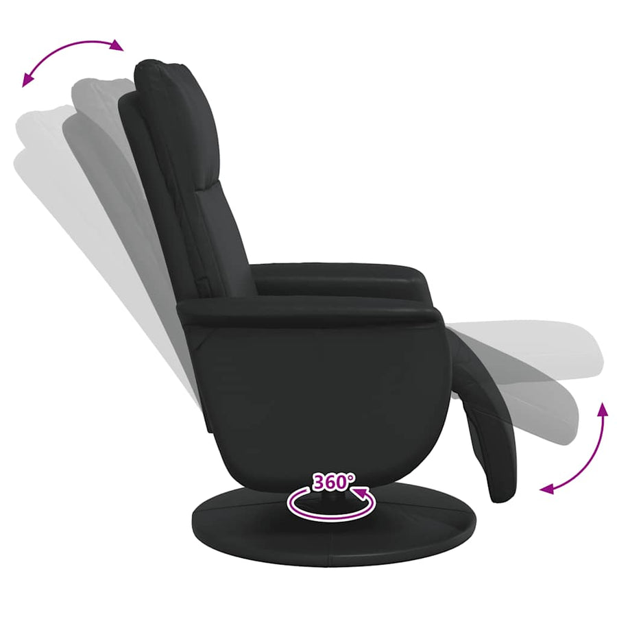 Recliner Chair with Footrest Black Faux Leather