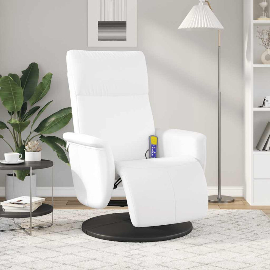 Massage Recliner Chair with Footrest White Faux Leather