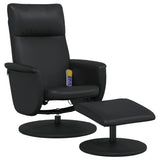 Massage Recliner Chair with Footstool Black Faux Leather - Front View