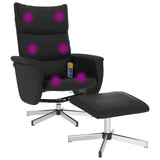 Massage Recliner Chair with Footstool Black Faux Leather - Close-Up Angle