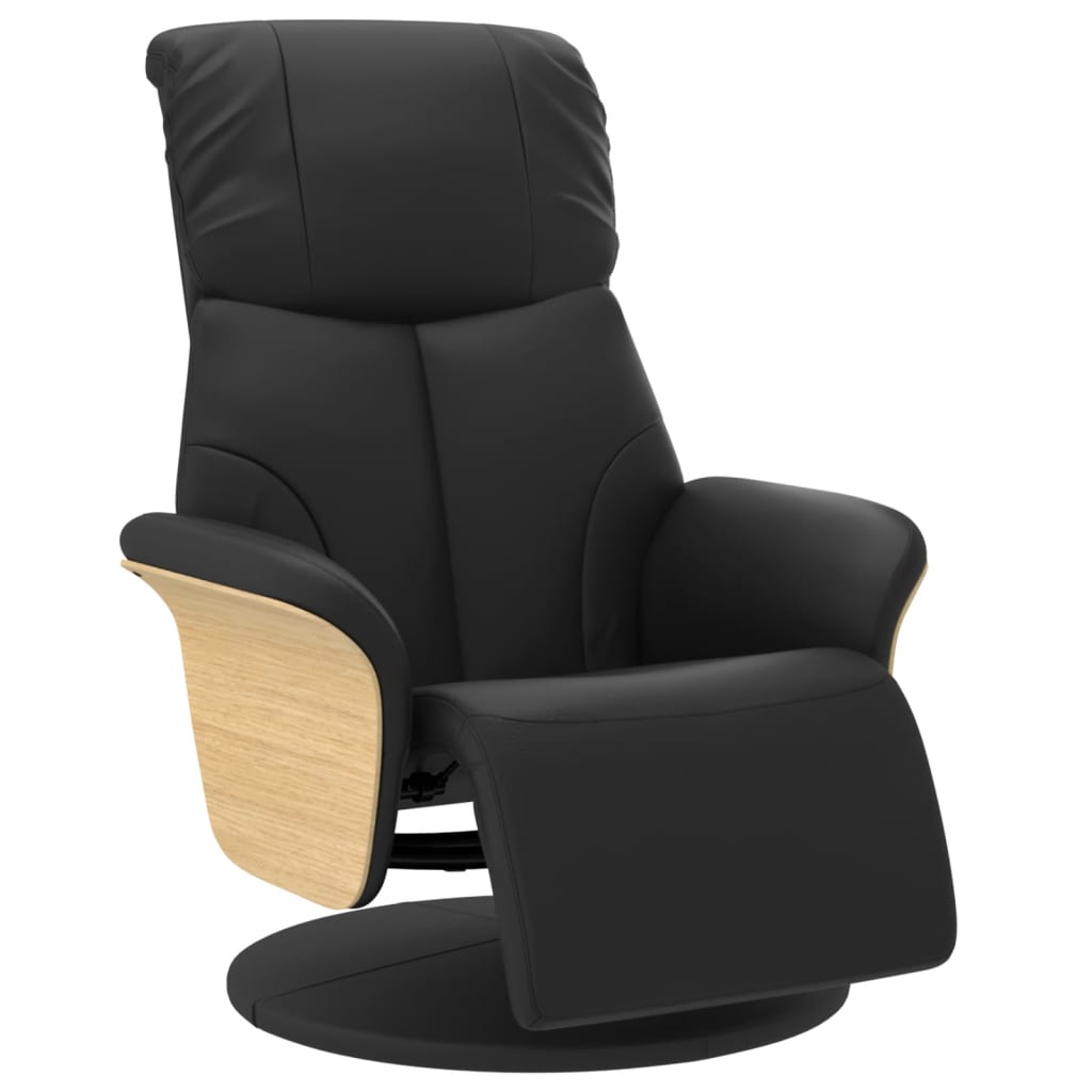 Recliner Chair with Footrest Black Faux Leather