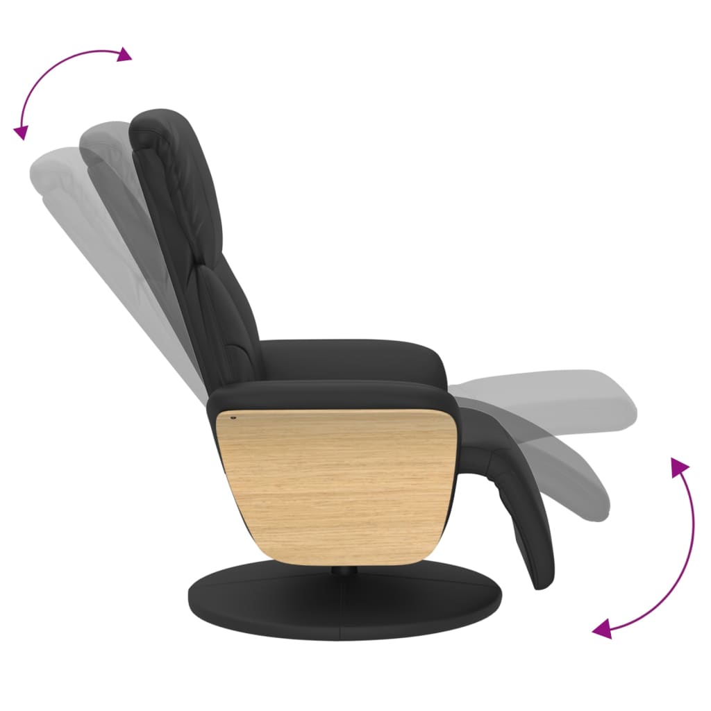 Recliner Chair with Footrest Black Faux Leather