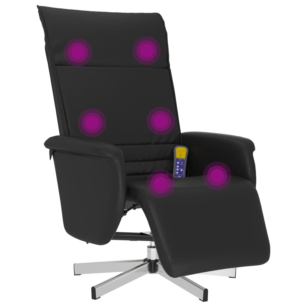 Massage Recliner Chair with Footrest Black Faux Leather