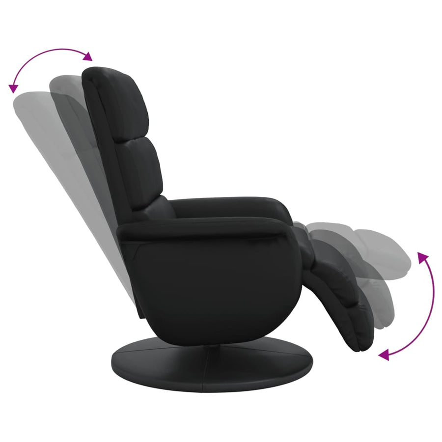 Recliner Chair with Footrest Black Faux Leather