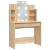 Dressing Table with LED Lights Sonoma Oak 96x40x142 cm - Front View
