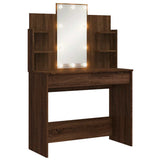 Dressing Table with LED Lights Brown Oak 96x40x142 cm - Front View
