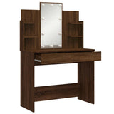 Dressing Table with LED Lights Brown Oak 96x40x142 cm - Top-Down View