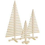 Wooden Christmas Trees for Decoration 3 pcs Solid Wood Pine - Front View