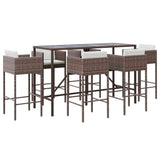 7 Piece Garden Bar Set with Cushions Brown Poly Rattan