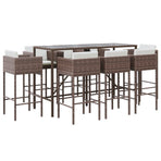 9 Piece Garden Bar Set with Cushions Brown Poly Rattan