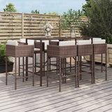 9 Piece Garden Bar Set with Cushions Brown Poly Rattan