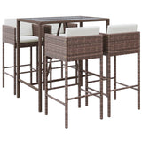 5 Piece Garden Bar Set with Cushions Brown Poly Rattan - Front View