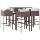 7 Piece Garden Bar Set with Cushions Brown Poly Rattan - Front View