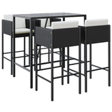 5 Piece Garden Bar Set with Cushions Black Poly Rattan - Front View