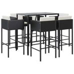 7 Piece Garden Bar Set with Cushions Black Poly Rattan