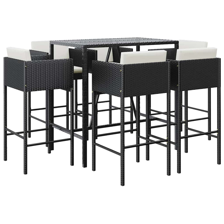 7 Piece Garden Bar Set with Cushions Black Poly Rattan