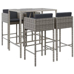 5 Piece Garden Bar Set with Cushions Grey Poly Rattan
