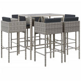 7 Piece Garden Bar Set with Cushions Grey Poly Rattan - Front View