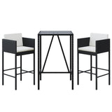 3 Piece Garden Bar Set with Cushions Black Poly Rattan - Front View