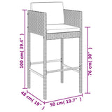 3 Piece Garden Bar Set with Cushions Black Poly Rattan - Close-Up Angle
