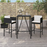 3 Piece Garden Bar Set with Cushions Black Poly Rattan