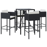 5 Piece Garden Bar Set with Cushions Black Poly Rattan