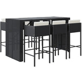7 Piece Garden Bar Set with Cushions Black Poly Rattan - Front View