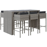 7 Piece Garden Bar Set with Cushions Grey Poly Rattan - Front View