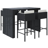 5 Piece Garden Bar Set with Cushions Black Poly Rattan - Front View
