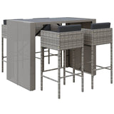 5 Piece Garden Bar Set with Cushions Grey Poly Rattan - Front View