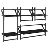 4 Piece Wall Shelf Set with Bars Black Engineered Wood - Front View