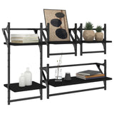 4 Piece Wall Shelf Set with Bars Black Engineered Wood - Side View