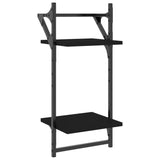 4 Piece Wall Shelf Set with Bars Black Engineered Wood - Close-Up Angle